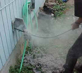Power cleaning a dryer vent that had never been cleaned properly.