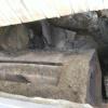 Rusted out wood stove insert do from no chimney cap. French Lick, Indiana. 